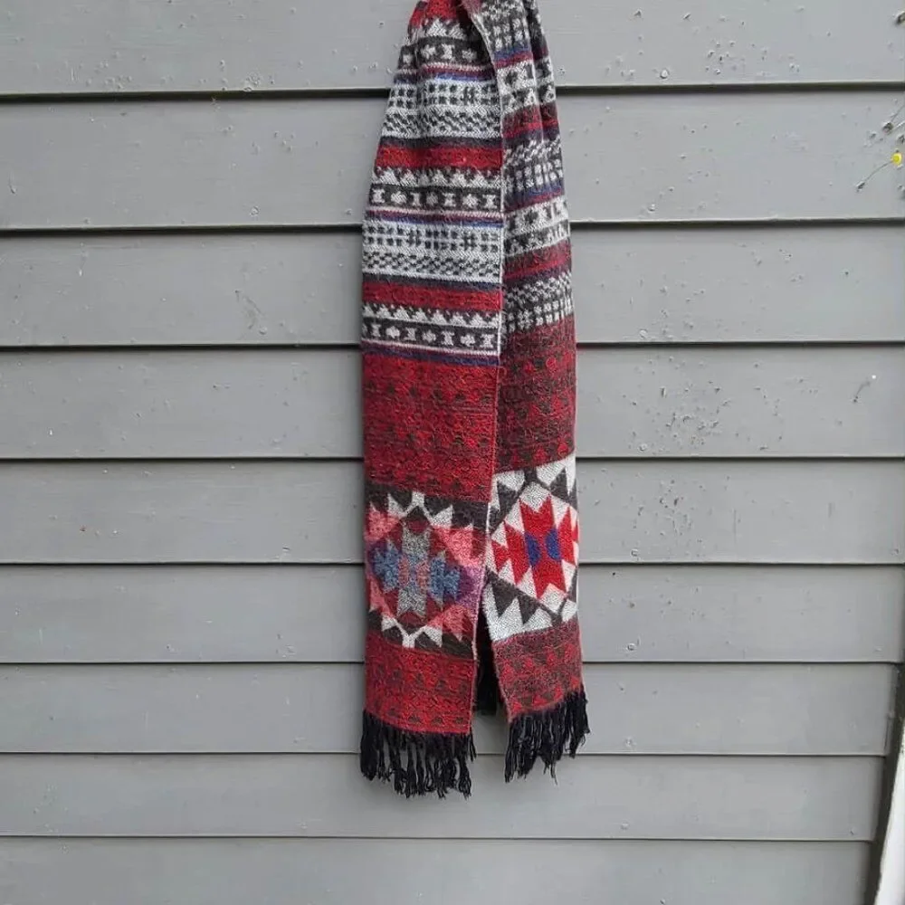 Acrylic Winter Scarf Black Burgundy Gray